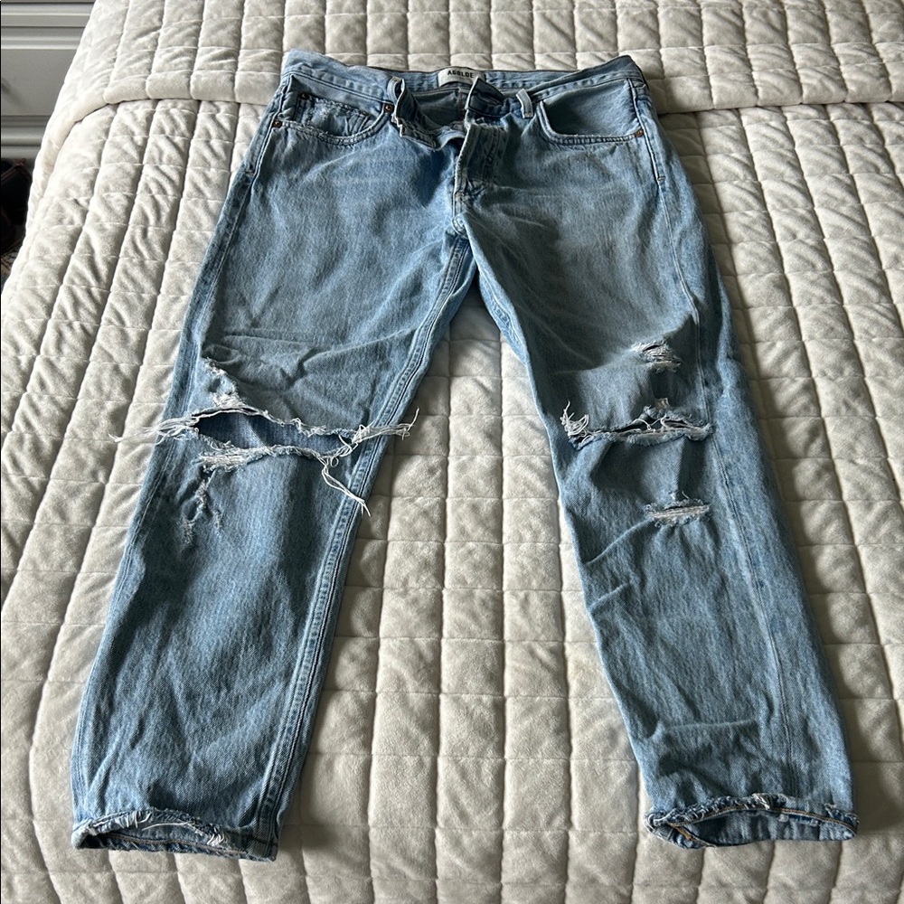 Agolde Light Blue Distressed Cropped Jeans